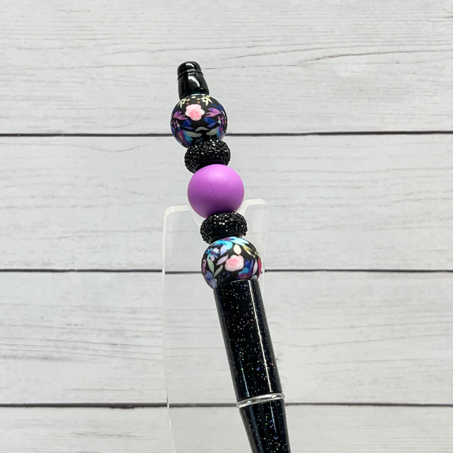 Midnight Blossom w/Purple Glitter Plastic Pen